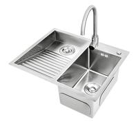 Piscina De Lavandería De Acero Inoxidable 304, con Grifo Extraíble, Y Kits De Drenaje, Fregadero De Doble Tazón, Tina De Lavado Plateada, Fregadero, Lavabo (Color : A, S : 60x48x21.6cm)