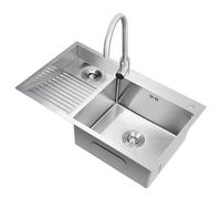 Piscina De Lavandería De Acero Inoxidable 304, con Grifo Extraíble, Y Kits De Drenaje, Fregadero De Doble Tazón, Tina De Lavado Plateada, Fregadero, Lavabo (Color : A, S : 70x48x21.6cm)