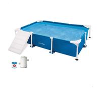 Piscina desmontable rectangular para perros con depuradora y rampa