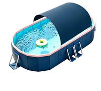 Piscina Desmontable, Piscina Rectangular con Toldo Parasol - No Hinchable, Estructura De Acero, PVC Resistente, Piscina para Perros Grandes para 1-6 Personas, Adultos & Mascotas