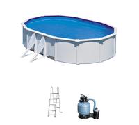 Piscina elevada de acero blanca ovalada 5x3x1.2 m con depuradora de arena y escalera de seguridad gre