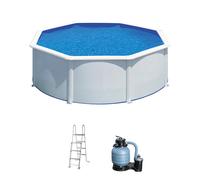 Piscina elevada de acero blanco redonda ø 3x3x1.2 m con depuradora de arena y escalera de seguridad gre