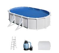 Piscina elevada de acero galvanizado blanca ovalada 5x3x1.3 m con depuradora de arena y escalera de seguridad gre