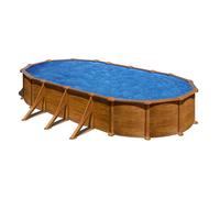 Piscina elevada de acero galvanizado marrón ovalada 7.3x3.75x1.3 m con depuradora de arena y escalera de seguridad gre