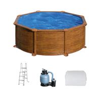 Piscina elevada de acero galvanizado marrón redonda 0.8x0.89x1.3 m con depuradora de arena y escalera de seguridad gre