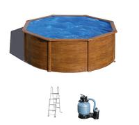 Piscina elevada de acero marrón redonda ø 3x1.2 m con depuradora de arena y escalera de seguridad gre