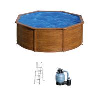 Piscina elevada de acero marrón redonda ø 3.5x1.2 m con depuradora de arena y escalera de seguridad gre