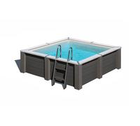 Piscina elevada de composite gris cuadrada 2.8x2.8x0.96 m con depuradora de arena y escalera de obra gre
