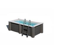 Piscina elevada de composite gris rectangular 2.8x1.75x0.91 m con depuradora de arena y escalera de obra gre