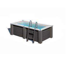 Piscina elevada de composite gris rectangular 2.8x1.75x0.91 m con depuradora de arena y escalera de obra gre