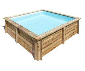 Piscina elevada de madera marrón cuadrada 2x2x0.68 m con depuradora de cartucho gre