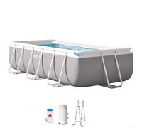 Piscina Elevada Rectangular Prisma Frame INTEX con Depuradora y Escalera, 300x175x80 Cm, Gris Claro