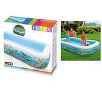 Intex Piscina Hinchable Grande diseño océano, 305x183x56 cm, 1050 litros, 3 cámaras de Aire, Tapón de desagüe, Vinilo Resistente, Uso Exterior, Ideal jardín y Verano, Parche Incluido, +6 años (58485)