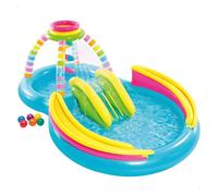 INTEX Piscina hinchable doble multicolor con tobogán, aspersor y juegos de bolas