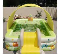 Piscina hinchable familiar para niños y adultos 300*175cm,Piscina Inflable Plegable 3 Capas,Centro de juegos acuáticos inflables con sombrilla y toboganes,Apto para Jardín,Interior y Exterior