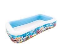 Intex Piscina Hinchable Grande diseño océano, 305x183x56 cm, 1050 litros, 3 cámaras de Aire, Tapón de desagüe, Vinilo Resistente, Uso Exterior, Ideal jardín y Verano, Parche Incluido, +6 años (58485)