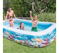 Intex Piscina Hinchable Grande diseño océano, 305x183x56 cm, 1050 litros, 3 cámaras de Aire, Tapón de desagüe, Vinilo Resistente, Uso Exterior, Ideal jardín y Verano, Parche Incluido, +6 años (58485)