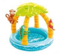 Intex 58417 Piscina Hinchable Infantil, para Bebés, Isla Tropical, para Niños de 1 a 3 Años, Capacidad de 45 litros, Suelo Hinchable, 102 cm de Diámetro y 86 cm de Alto, Incluye Parche de Reparación