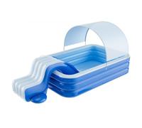Piscina infantil hinchable 250*140*52cm Piscina inflable familiar de tres anillos Con tobogán y parasol Material de PVC engrosado Piscina Inflable Rectangular para jardines,parques,balcones