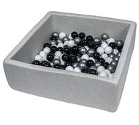 Piscina infantil para ninos de bolas pelotas 150 piezas, aprox. 90x90cm (Colores de bolas: negro, blanco, plateado)