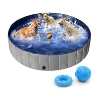 Piscina para perros extra grande de 160 cm - Piscina plegable resistente para mascotas con válvula de drenaje y juguetes masticables | Baño antideslizante para perros al aire libre del Reino Unido