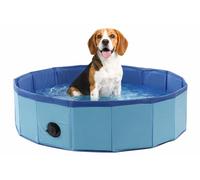 Piscina Perros - Piscina Redonda Azul 80x20 cm - plástico Resistente - Plegable - sin Bomba - con válvula de Drenaje - Verano - Tipo Manta refrescante para Perros