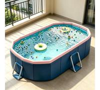 Piscina Plegable para Jardín - No Hinchable, Estructura De Acero Anti-abultamiento, PVC De Alta Densidad, Doble Drenaje, Sin Montaje, Portátil para Adultos Y Mascotas