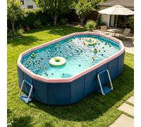Piscina Plegable para Jardín - No Hinchable, Estructura De Acero Anti-abultamiento, PVC De Alta Densidad, Doble Drenaje, Sin Montaje, Portátil para Adultos Y Mascotas