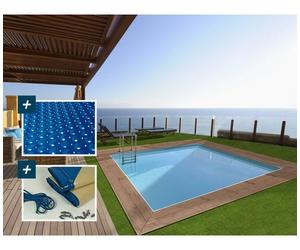 Piscina rectangular de madera "caimans" - 4,10 x 3,00 x 1,24 m + cubierta de burbujas de 180 µ - cubierta de invierno de 280 g/m²
