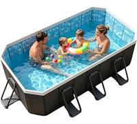 Piscina Rectangular Plegable Elevada para Disfrutar En Familia Al Aire Libre, con Tapón Y Orificio De Drenaje Fáciles De Usar, Relajarse En El Jardín Durante El Verano.