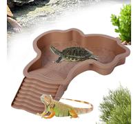 Piscina Tortuga Terrestre Alimentador, Cuenco de agua para Reptiles con escalera, Cuenca de agua para Tortugas con Rampa, Accesorio dispensador de agua para Tortugas terrestres (marrón)
