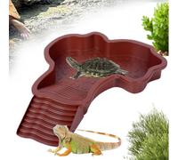 Piscina Tortuga Terrestre Alimentador, Cuenco de agua para Reptiles con escalera, Cuenca de agua para Tortugas con Rampa, Accesorio dispensador de agua para Tortugas terrestres (rojo marrón)