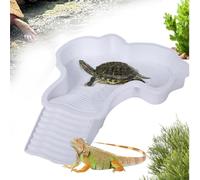 Piscina Tortuga Terrestre Alimentador, Cuenco de agua para Reptiles con escalera, Cuenca de agua para Tortugas con Rampa, Accesorio dispensador de agua para Tortugas terrestres (blanco)
