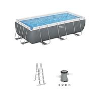 Piscina tubular de acero gris rectangular 3.82x1.81x1 m con depuradora de cartucho y escalera de seguridad bestway