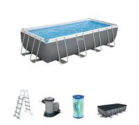 Piscina tubular de acero gris rectangular 5.24x2.5x1.22 m con depuradora de cartucho y escalera de seguridad bestway