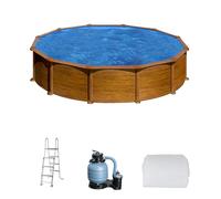 Piscina tubular de acero marrón redonda ø 5.5x5.5x1.3 m con depuradora de arena y escalera de seguridad gre
