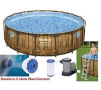 Piscinas Redondas con Marco Ratán Bestway 56725 sobre el Suelo Cm. 488X122H