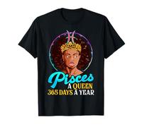 Piscis Birthday Girl Black Queen Crown Melanin Zodiac Camiseta