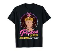Piscis Birthday Girl Black Queen Crown Melanin Zodiac Camiseta
