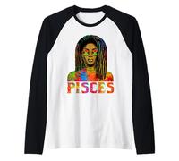Piscis Reina Loc'd Mujer Negra Zodiaco Africano Cumpleaños Camiseta Manga Raglan