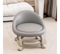 Pisos taburete bajo enrollamiento con rueda y respaldo de 360 ° Round Fiskrool Rolling Asiento enrollable corto con cotestres universales taburetes de cuero PU en ruedas (gris claro) powerfully