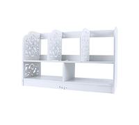 Pissente Estante de Libros de Plástico de Madera de 2 Niveles, Organizador de Almacenamiento con Tallado Hueco de Retrodoméstica de Llamas Impermeables para la Sala de Estar del