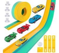 Pista Coches Flexible, Pista de Coches para Niños, Pista De Carreras Portátil para Niños, DIY Pista de Carreras Portátil de Juguete, Rampa Circuito de Carreras Dual, Regalo para Niño y Niñas
