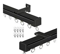 Pista de aluminio de 1 canal con rodillos silenciosos ajustable 50600 cm para montaje en pared/techo, color negro, ideal para dormitorios, incluye clips (185 cm)