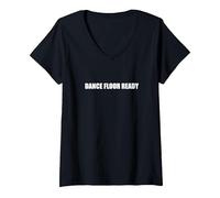 Pista de Baile Lista Camiseta Cuello V, Mujer, Negro, XXL