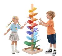 Pista de bolas de madera, 72 cm, arco iris de madera, árbol sonoro, juguete educativo para niños con 10 bolas de arco iris, 8 niveles de colores, juguete creativo de madera para niños de 3 a 7 años