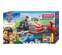 Carrera First Paw Patrol, On The Track - Pista con Chase & Marshall - Controlador Manual Adecuado para niños, Pista de 2,4 Metros y Elementos interactivos, para pequeñas Carreras y Aventuras