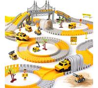 Pista de Carreras de Coches para niños con 2 Coches eléctricos,Pista de Carreras de Coches Pista de Carreras 6 Coches Excavadora Juguetes,Coche Flexible Pista Coches de Juguete Conjunto