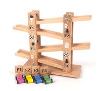 Pista de carreras de madera - Rico de carreras de coches para niños pequeños, juguete de diapositiva de madera compacto | Conjunto de pistas de vehículos de varios niveles, Torre de caída de autos de
