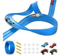 Pista de carreras flexible de 5 m para niños, pista de doble velocidad con 4 autos de aleación, rampa portátil enrollable con saltos y bucles, pista de carreras perfecta de Hot Wheels, regalo para